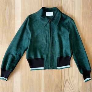 SANDRO Green Suede Bomber Jacket